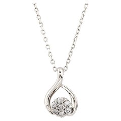 14K White Gold Round Cut Diamond Twist Cluster Pendant Necklace