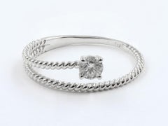 14K White Gold Round Cut Diamond Twisted Rope Bypass Ring