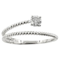 14K White Gold Round Cut Diamond Twisted Rope Bypass Ring