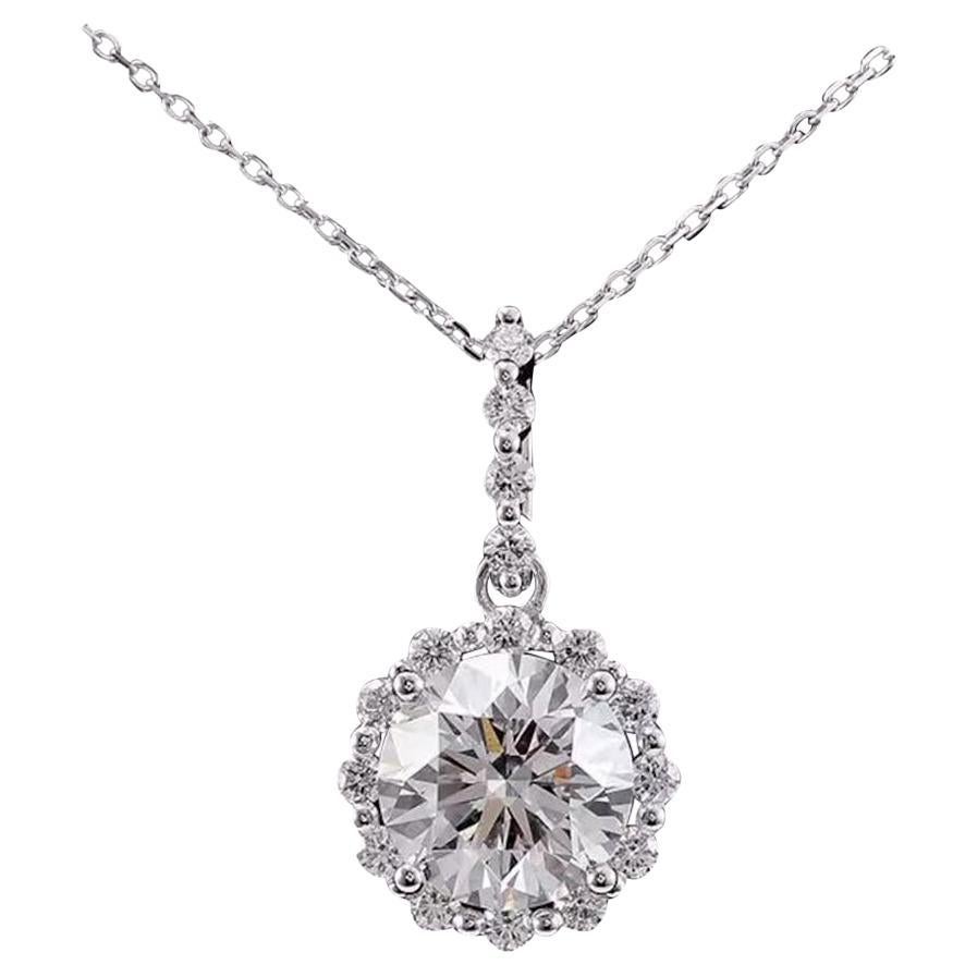 14k white gold Round Cut Moissanite Pendant Solitaire Halo Pendant Necklace For Sale