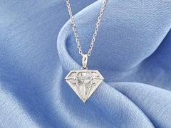 14K White Gold Round Cut Origami Diamond Cut Pendant