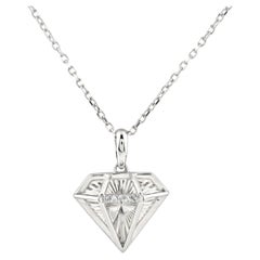 14K White Gold Round Cut Origami Diamond Cut Pendant