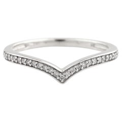 14K White Gold Round Cut Pave Diamond Chevron Wishbone Band