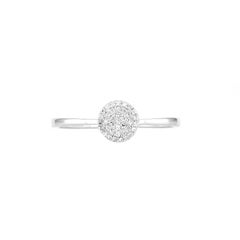 Anillo de disco de oro blanco de 14 quilates con diamantes en corte redondo y engaste pavé