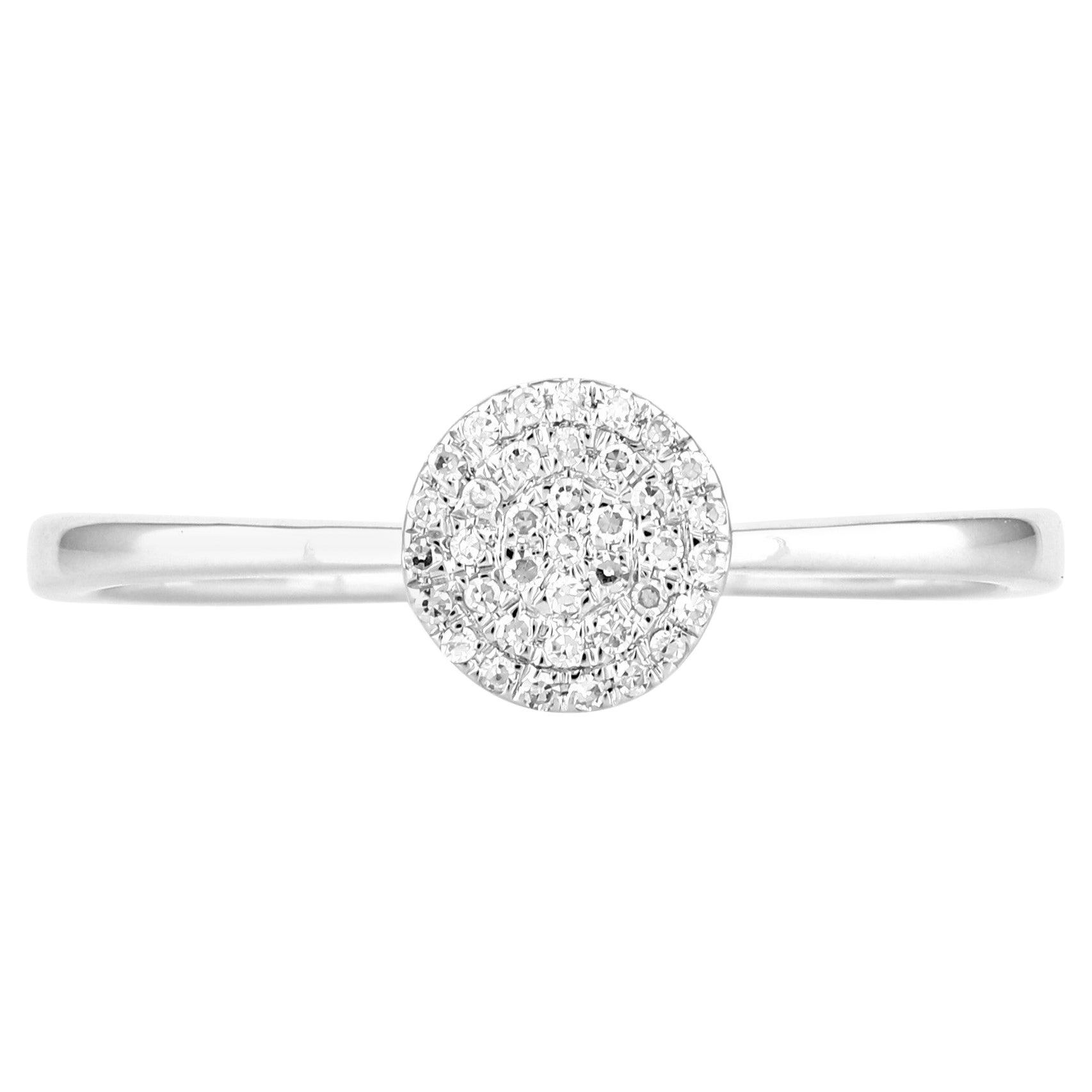 Anillo de disco de oro blanco de 14 quilates con diamantes en corte redondo y engaste pavé