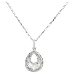 14K White Gold Round Cut Radiance Teardrop pendant Necklace