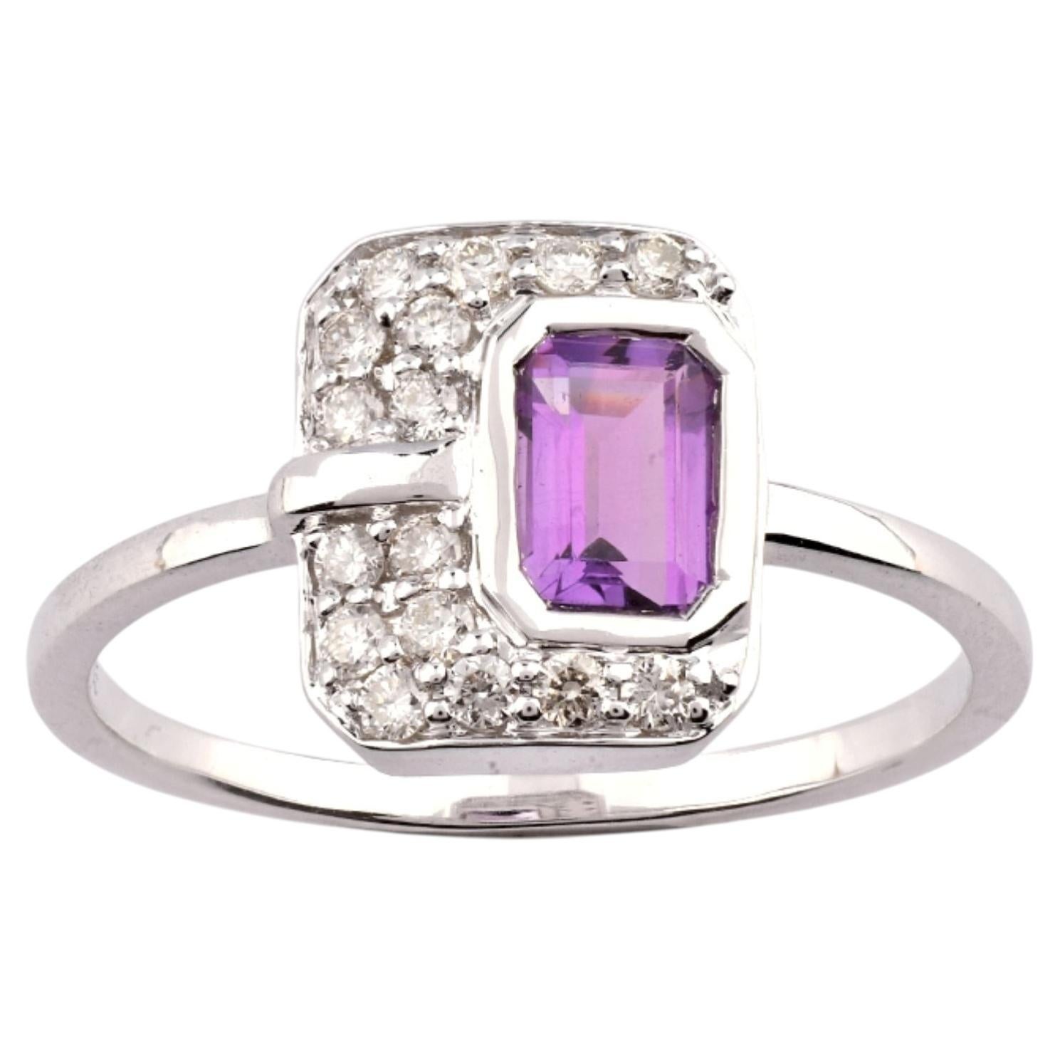 Anillo Bypass de Diamantes Acanalados de Corte Redondo en Oro Blanco de 14 K en venta