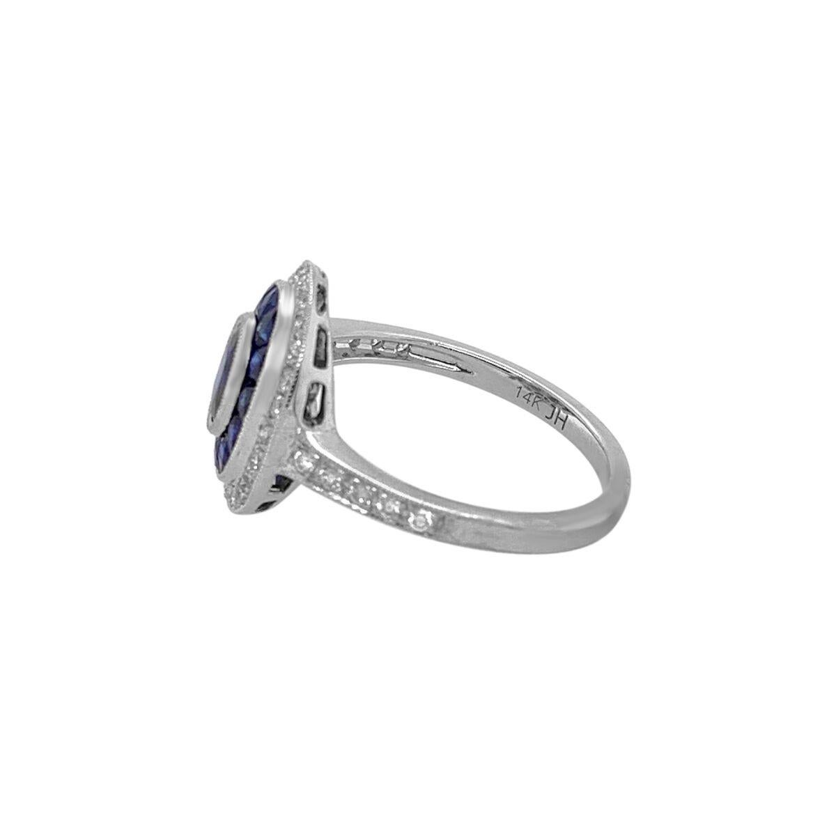 Modern 14K White Gold 1.61ct Sapphire and Diamond Ring For Sale
