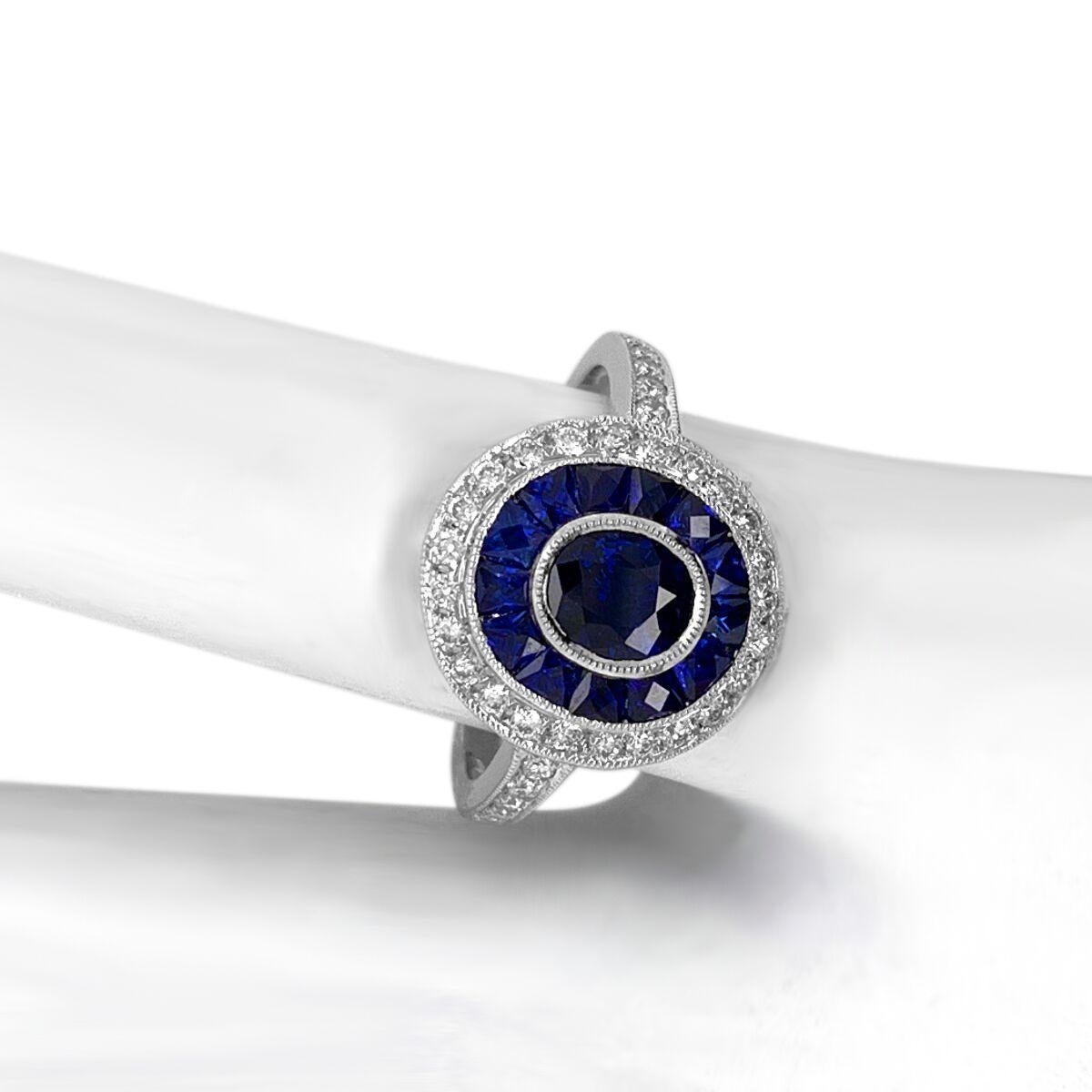 14K White Gold 1.61ct Sapphire and Diamond Ring For Sale 1