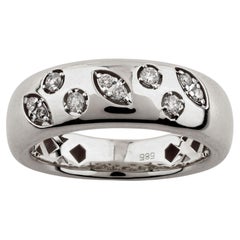 14K White Gold Round Cut Scattered Diamond Cluster Dome Ring