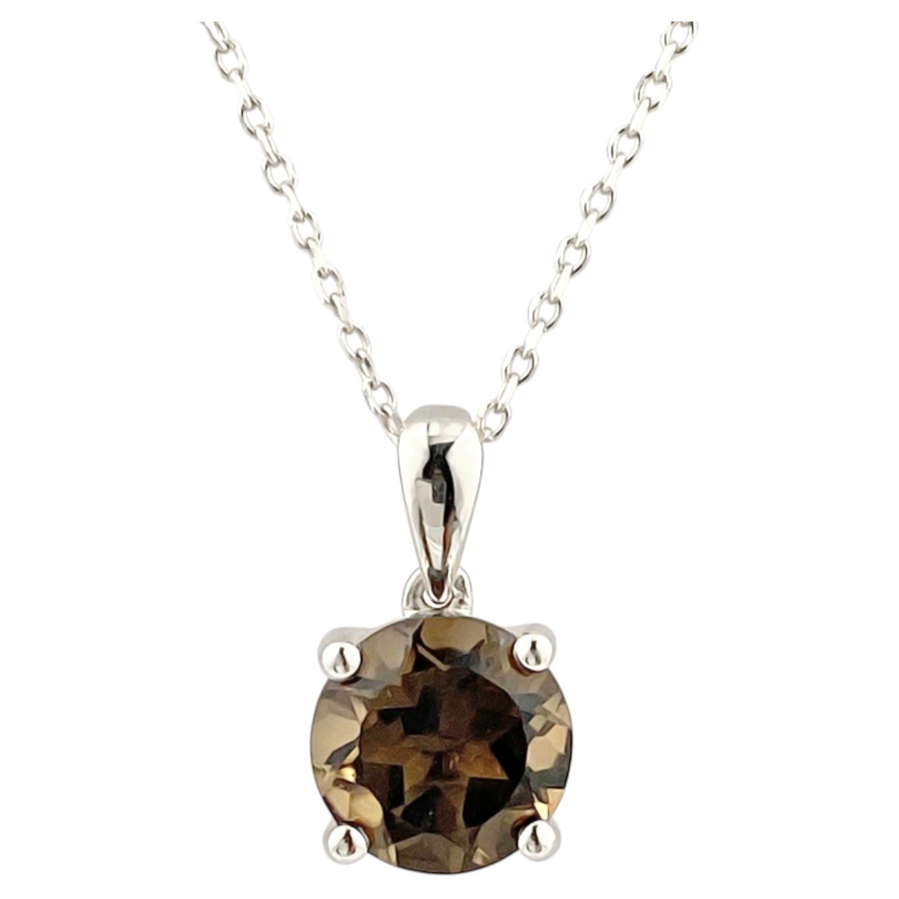 14K White Gold Round Cut Smoky Quartz Solitaire Pendant Necklace