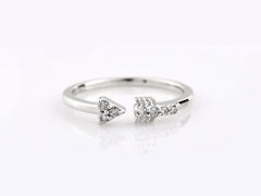 14K White Gold Round Cut Sparkling Diamond Arrow Open Ring