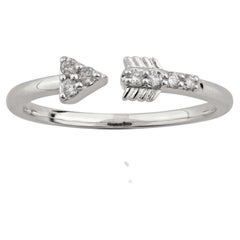14K White Gold Round Cut Sparkling Diamond Arrow Open Ring