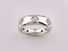 14K White Gold Round Cut Triple Diamond Cluster Dome Ring