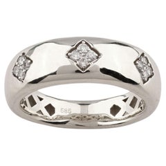14K White Gold Round Cut Triple Diamond Cluster Dome Ring