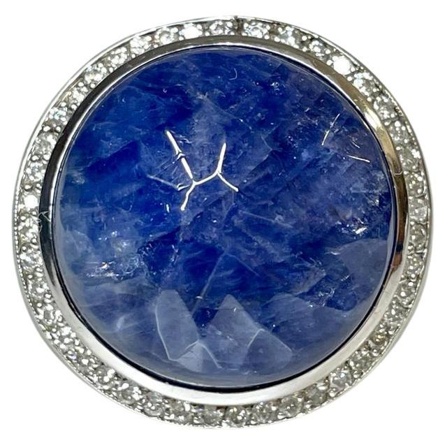 14K White Gold Round Cut Blue Sapphire Diamond Ring For Sale