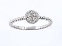 Ring aus 14-karätigem Weißgold mit runden Diamanten im Cluster-Design und Seilprofil