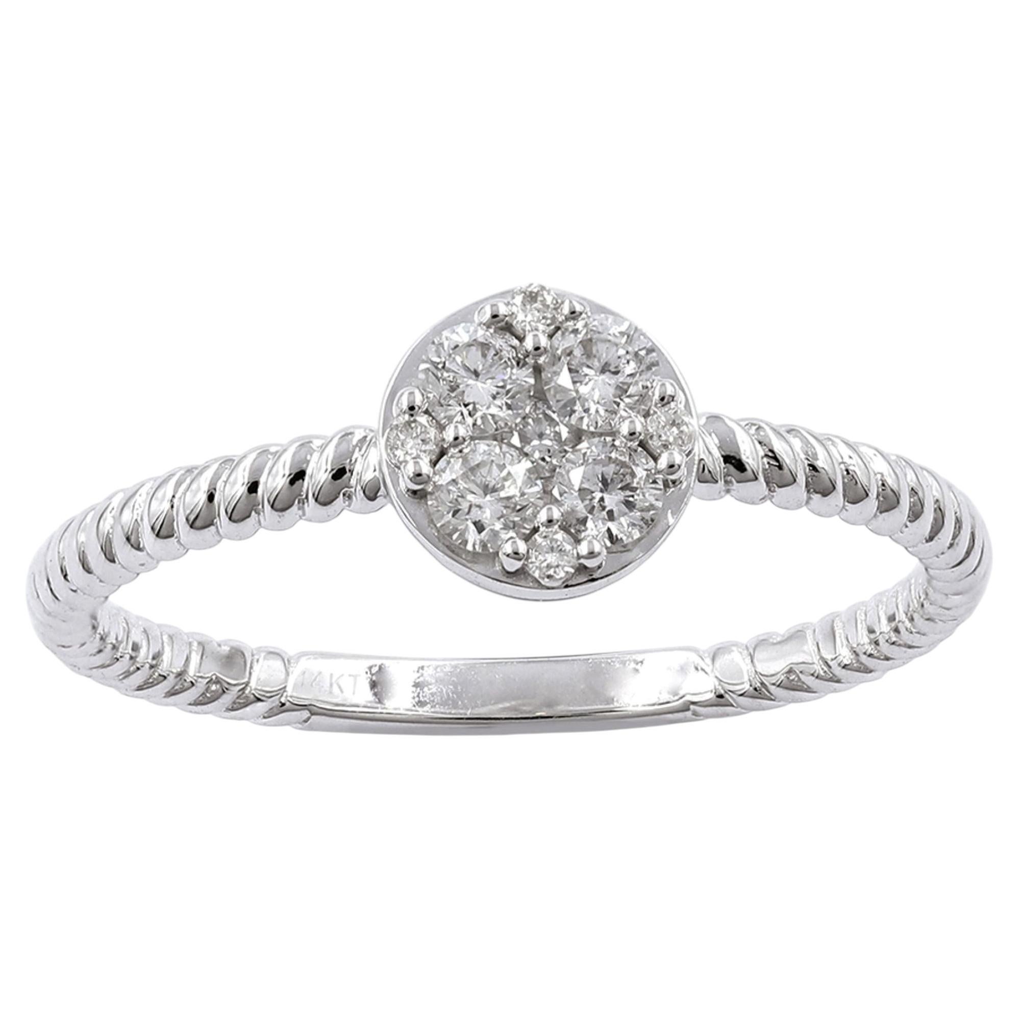 14K White Gold Round Diamond Cluster Rope Band Ring For Sale