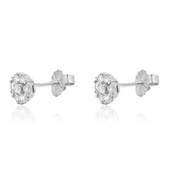 14K White Gold Round Diamond Cluster Stud Earrings