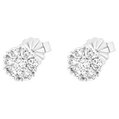 14K White Gold Round Diamond Cluster Stud Earrings