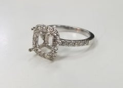 14 Karat White Gold Round Diamond Cushion Halo Ring