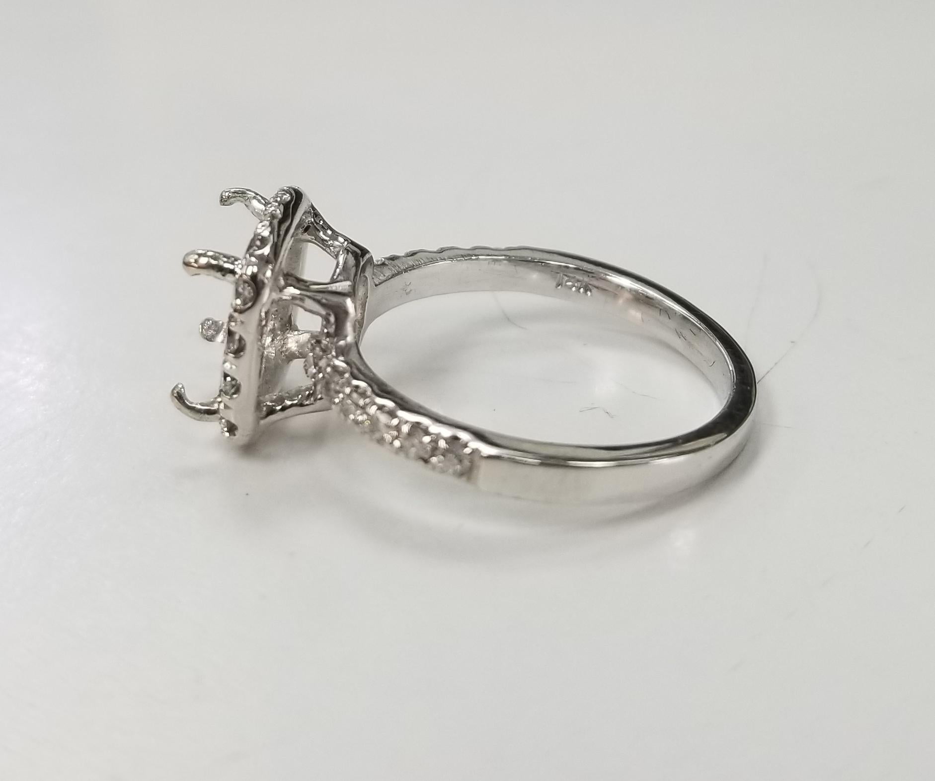 Contemporary 14 Karat White Gold Round Diamond Cushion Halo Ring For Sale