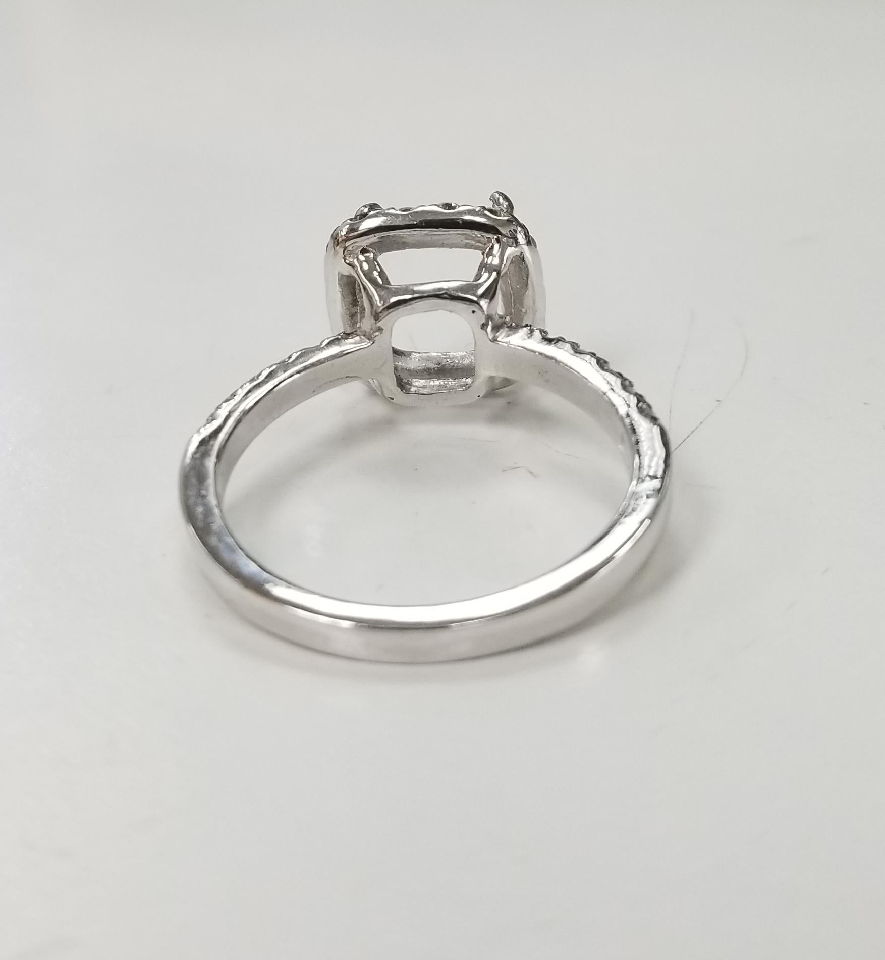 Round Cut 14 Karat White Gold Round Diamond Cushion Halo Ring For Sale
