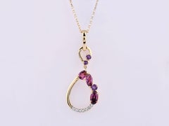14K White Gold Round Diamond & Gemstone Regal Cascade Teardrop Pendant