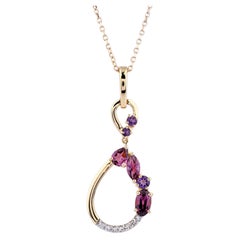 14K White Gold Round Diamond & Gemstone Regal Cascade Teardrop Pendant