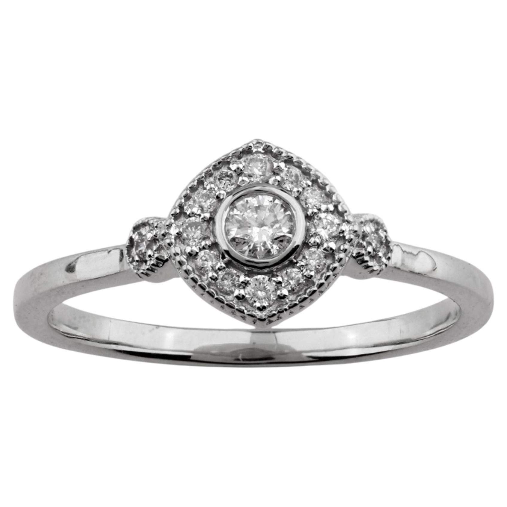 14K White Gold Round Diamond Halo Cluster Ring