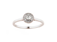 14K White Gold Round Diamond Halo Ring with Milgrain Detailing