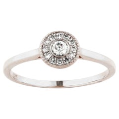 14K White Gold Round Diamond Halo Ring with Milgrain Detailing