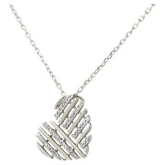 14K White Gold Round Diamond Interwoven Pendant Necklace