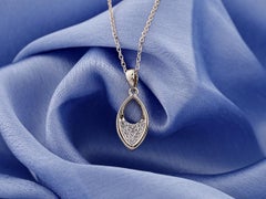14K White Gold Round Diamond Marquee Shape Pave Teardrop Pendant