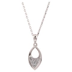 14K White Gold Round Diamond Marquee Shape Pave Teardrop Pendant