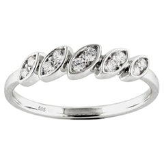 14K White Gold Round Diamond Marquise-Shaped Wave Band Ring