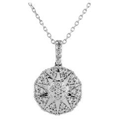 14K White Gold Round Diamond Medallion Pendant Necklace