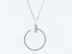 14K White Gold Round Diamond Nail Motif Circle Pendant Necklace