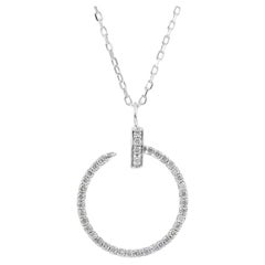 14K White Gold Round Diamond Nail Motif Circle Pendant Necklace