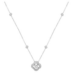 14K White Gold Round Diamond Open Cut Quatrefoil Station Necklace 16.0"