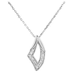 14K White Gold Round Diamond Open Teardrop Pendant Necklace
