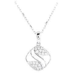 14K White Gold Round Diamond Openwork Swirl Pendant Necklace