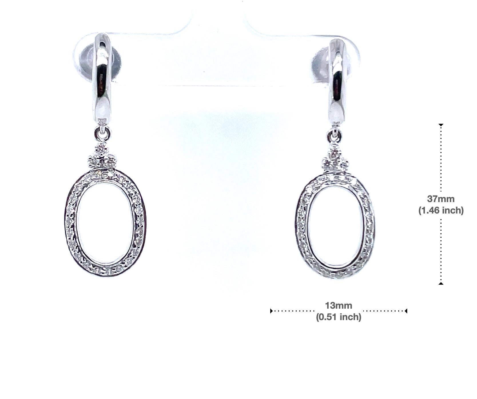 Orecchini pendenti ovali con diamante rotondo in oro bianco 14k in vendita 5