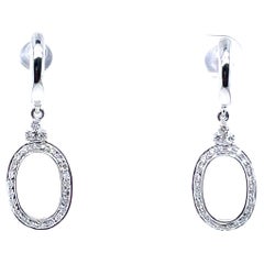 14k White Gold Round Diamond Oval Dangle Earrings