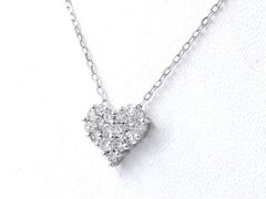 14K White Gold Round Diamond Pave Heart Cluster Pendant Necklace