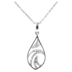 14K White Gold Round Diamond Pear-Shaped Pendant Necklace