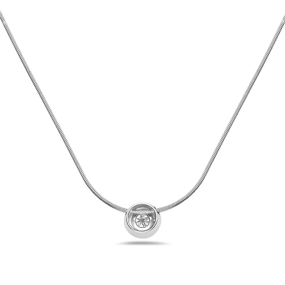 Modern 14 Karat White Gold Round Diamond Pendant Necklace For Sale