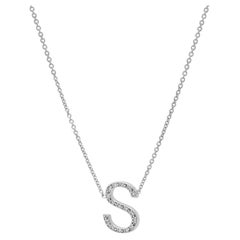 14K White Gold Round Diamond "S" Initial Necklace