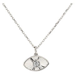 14K White Gold Round Diamond Sculptural Pendant Necklace