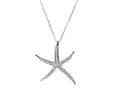 14K White Gold Round Diamond Starfish Pendant Necklace